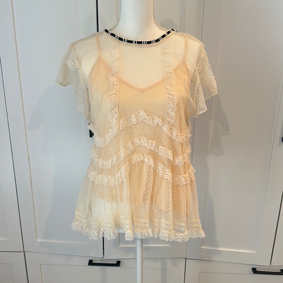 Forever That Girl Lacy Victorian Ruffled Tiered Sheer Blouse with Cami - Picture 4 of 11